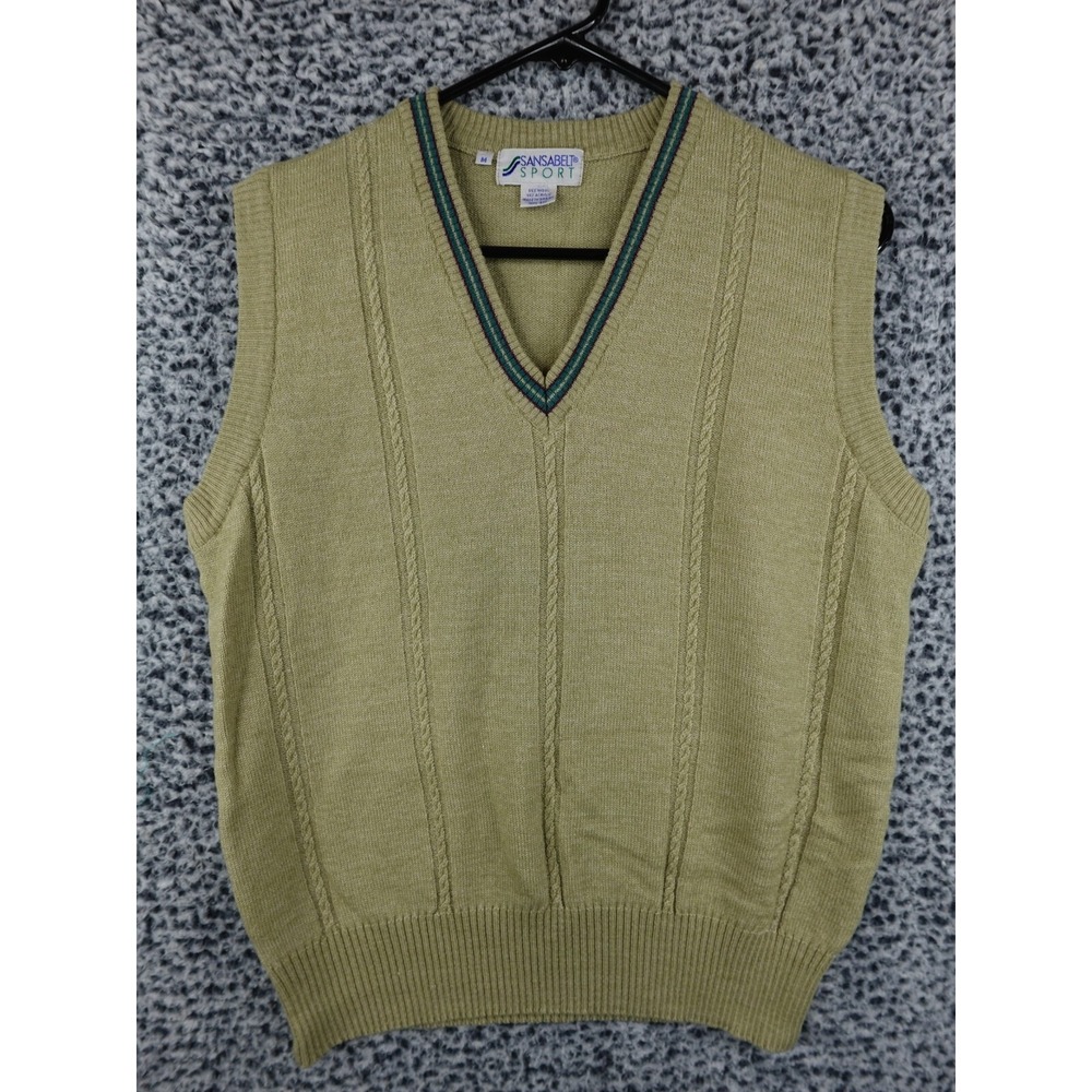 Vtg Sansabelt Sport Wool Blend Men's Size M Grandfather's Knit Tan Sweater Vest‎